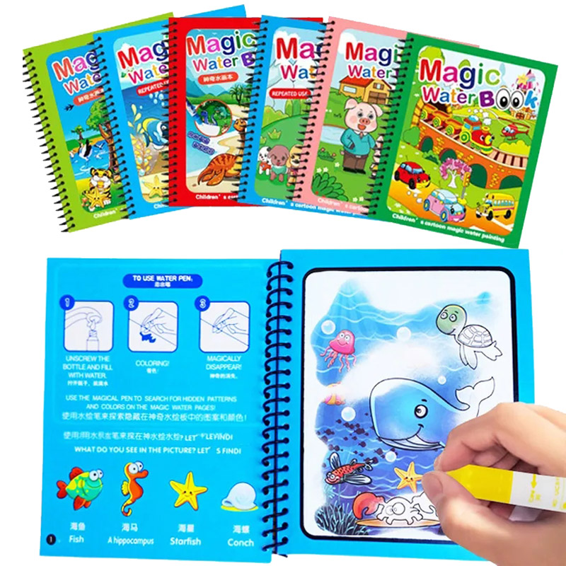 Reusable Water Magic Coloring Book - Reutilizável Magic Water Coloring Book para